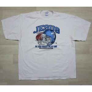 Vintage Y2K Jesus T Shirt (XXL) "Tackle Life with Christ" Christian Football